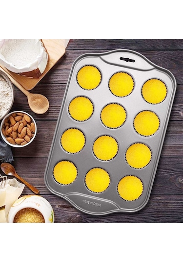 12 Parça Çıkarılabilir Tabanlı 12 Bölmeli Mini Cheesecake Tepsisi Gri