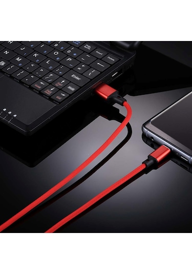 1m 2a Çıkış Usb To Usb-c / Type-c Nylon Kumaş Stili Veri Sinc. Şarj Kablosu Kırmızı