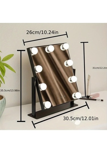 Oldfriend Siyah 1 Adet Led Işıklı Döner Makyaj Aynası, Yatak Odası Ve Banyo İçin Işık Renkli Makyaj Aynası Siyah