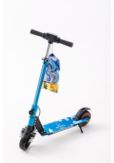 Mini Bonito Çocuk Katlanabilir, Led Işıklı, Amortisörlü Elektrikli Scooter Ayarlanabilir Direksiyonlu Dizlik Ve Dirseklik Hediyedir Turkuaz