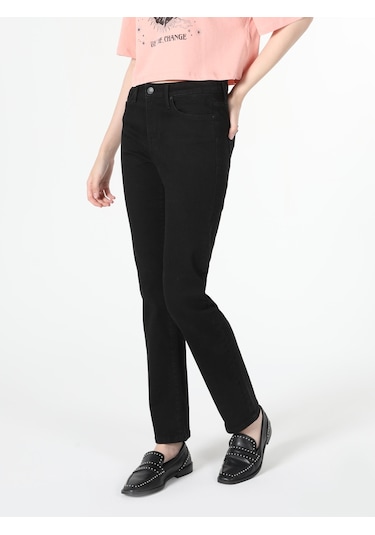 Colins 703 Carla Orta Bel Düz Paça Slim Fit Siyah Kadın Jean Pant 001