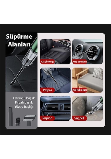 ALLY ST-6670PLUS 18000pa Güçlü Portatif 3 Kademeli Tasinabilir Vakumlu Kablosuz Üflemeli Mini Araç Süpürgesi