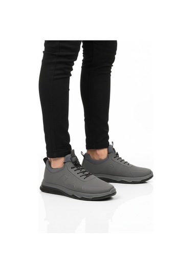 Füme Lastik Bağcıklı Hafif Esnek Erkek Spor Ayakkabı Kaif 2323 M Füme