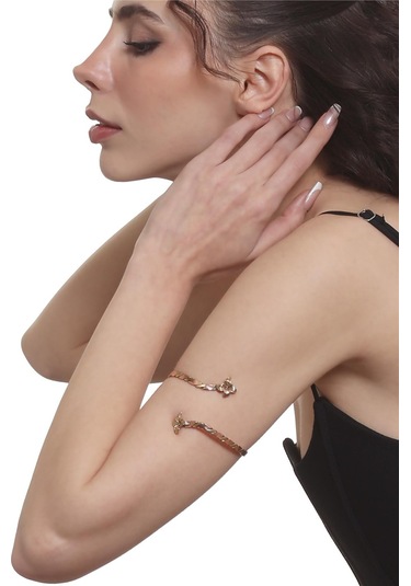 Kadın Dolama Model Burgulu Çiçek Figürlü Ayarlanabilir Açık Band El Yapımı Bakır Üst Kol Aksesuarı Bakır