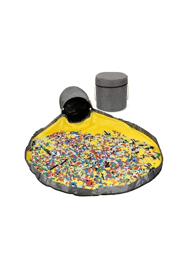 2'li Oyun Depolama Sepeti & Oyun Halısı - Katlanabilir, Taşınabilir Oyuncak Organizatörü Gri Koyu Gri Koyu Gri