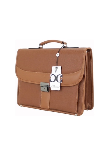 Case Club El Omuz Çantası & Laptop Bölmeli Evrak Çantası 15,6 İnç Kilit Mekanizmalı Taba