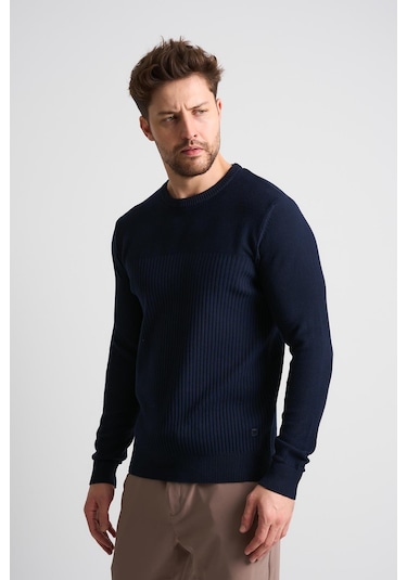 Alexandergardı Dokulu Desenli Erkek Triko Kazak Lacivert