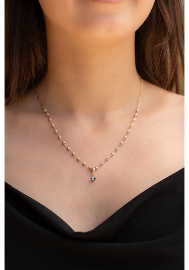 Uşaklıhafız  14 Ayar Altın Nazar Boncuklu Üç Renkli Dorika Kadın Kolye