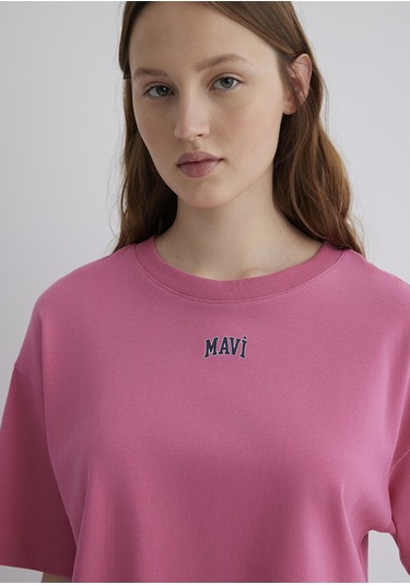 Mavi - Mavi Logo Baskılı Pembe Tişört 1611585-84670 Pembe
