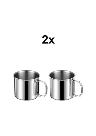 Çelik Katlanır Kulp Kahve Kamp Bardağı Fincanı cin573-2 2 Adet 330 ML