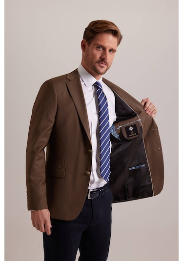 Erkek Taba Regular Fit Mono Yaka Blazer Ceket 001