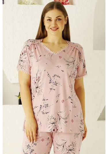Alimer Kadın Pembe Büyük Beden Bermuda Pijama Takm Edy2704b-p Pembe
