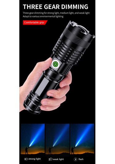 Wezone A55 Beyaz Lazer El Feneri, 1200 Lumen, Usb Hızlı Şarj, 3280ft Uzak Menzil, Su Geçirmez, Fokus Ayarlanabilir, Kamp/hiking/acil Durumlar İçin Led El Feneri Siyah