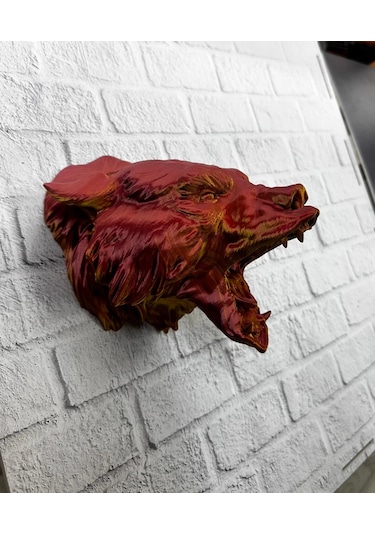 Dekoratif Asılabilir Jaguar Başı 3d Duvar Heykeli Gold Red 20x16 Cm