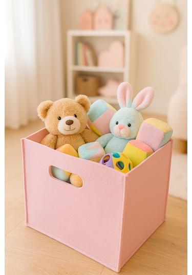 Çok Amaçlı Kullanım %100 Keçe Organizer Sepet Çocuk Odası Dolap Içi Organizer Pembe
