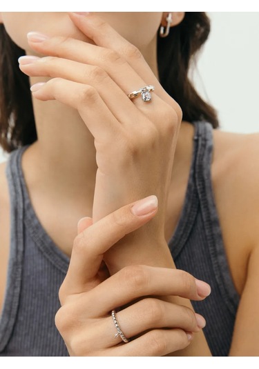 Fly Jewelry 925 Ayar Gümüş Asma Detaylı Yüzük 219530387 Gri