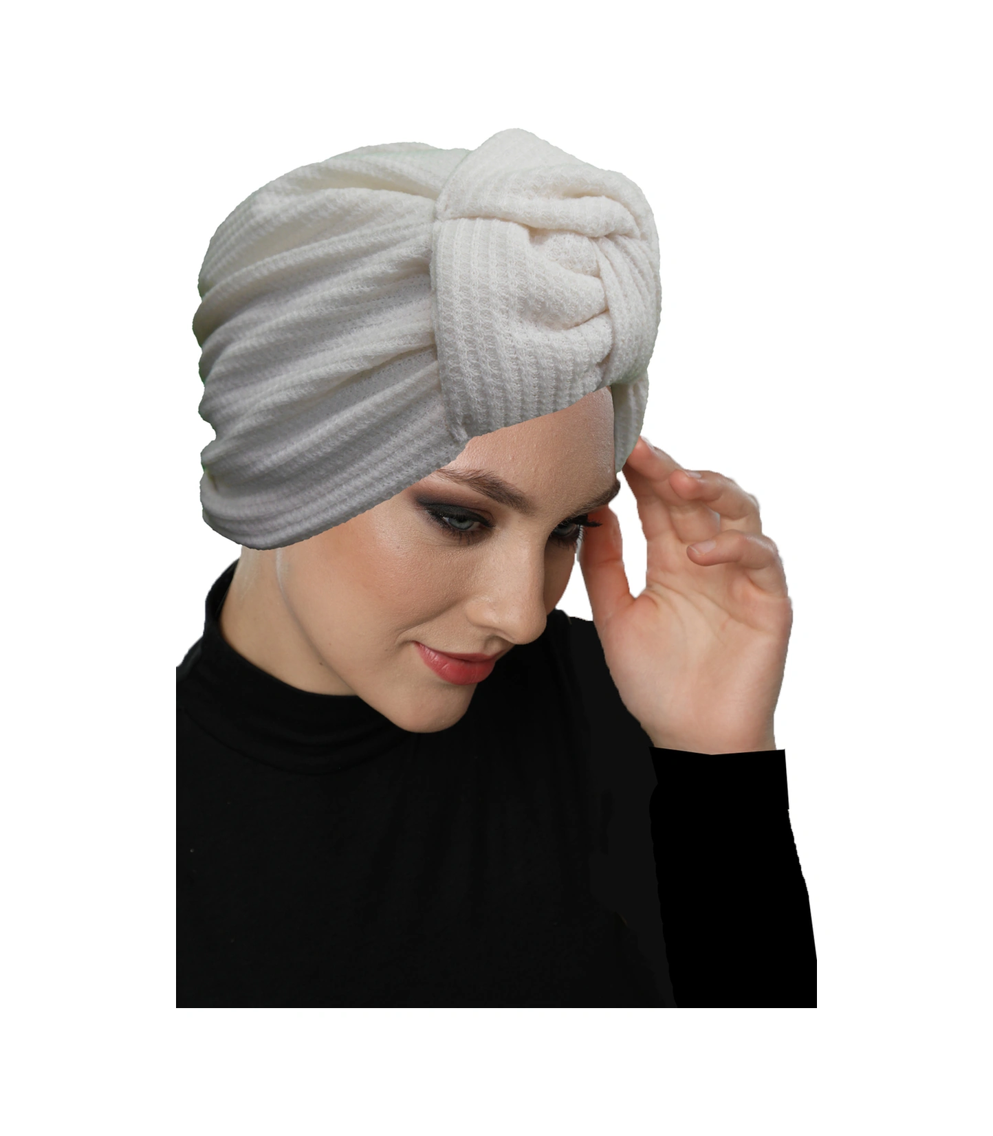 Triko Yelpaze Krem Astarlı Hazır Türban Tesettür Bone Krem