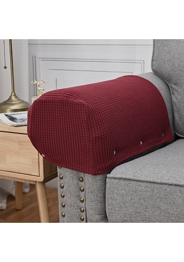 Suofeng Kırmızı Bambu Dokulu Koltuk Kol Halkası Seti - Yıkanabilir, Kaymazsız, Tüm Mevsimler İçin - 10 Adet Çivi İle Şarap Kırmızısı