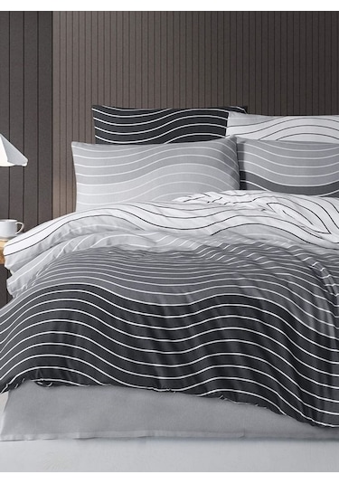The Ecosse Çarşafı Lastikli Tek Kişilik Nevresim Takımı-wave Gri Gri