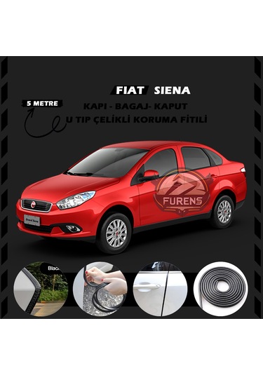 Fiat Siena Oto Araç Kapı Koruma Fitili 5 Metre Parlak Siyah Renk