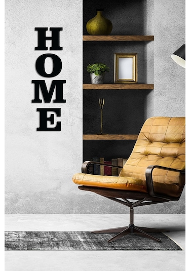 Home Yazısı Dekoratif Ahşap Duvar Dekoru - Ev Süsü - Duvar Dekorasyon Siyah