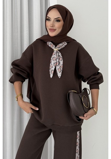 Fularlı Üç İplik İkili Takım 1654 - Kahve Kahverengi