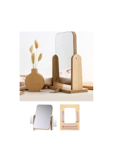 Çift Taraflı Ahşap Ayarlanabilir Masa, Makyaj, El Aynası Büyük