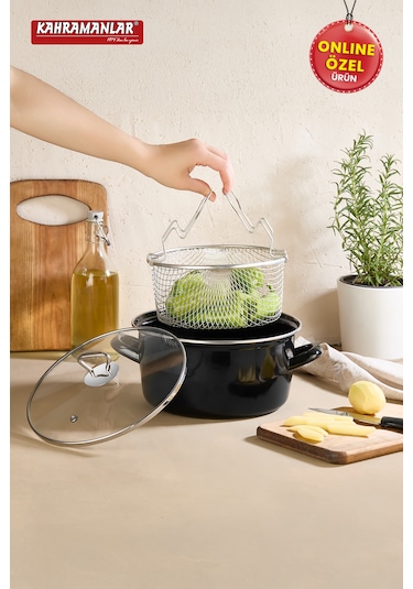 Kahramanlar Cips Chef 22 Cm Emaye Kızartma Tenceresi