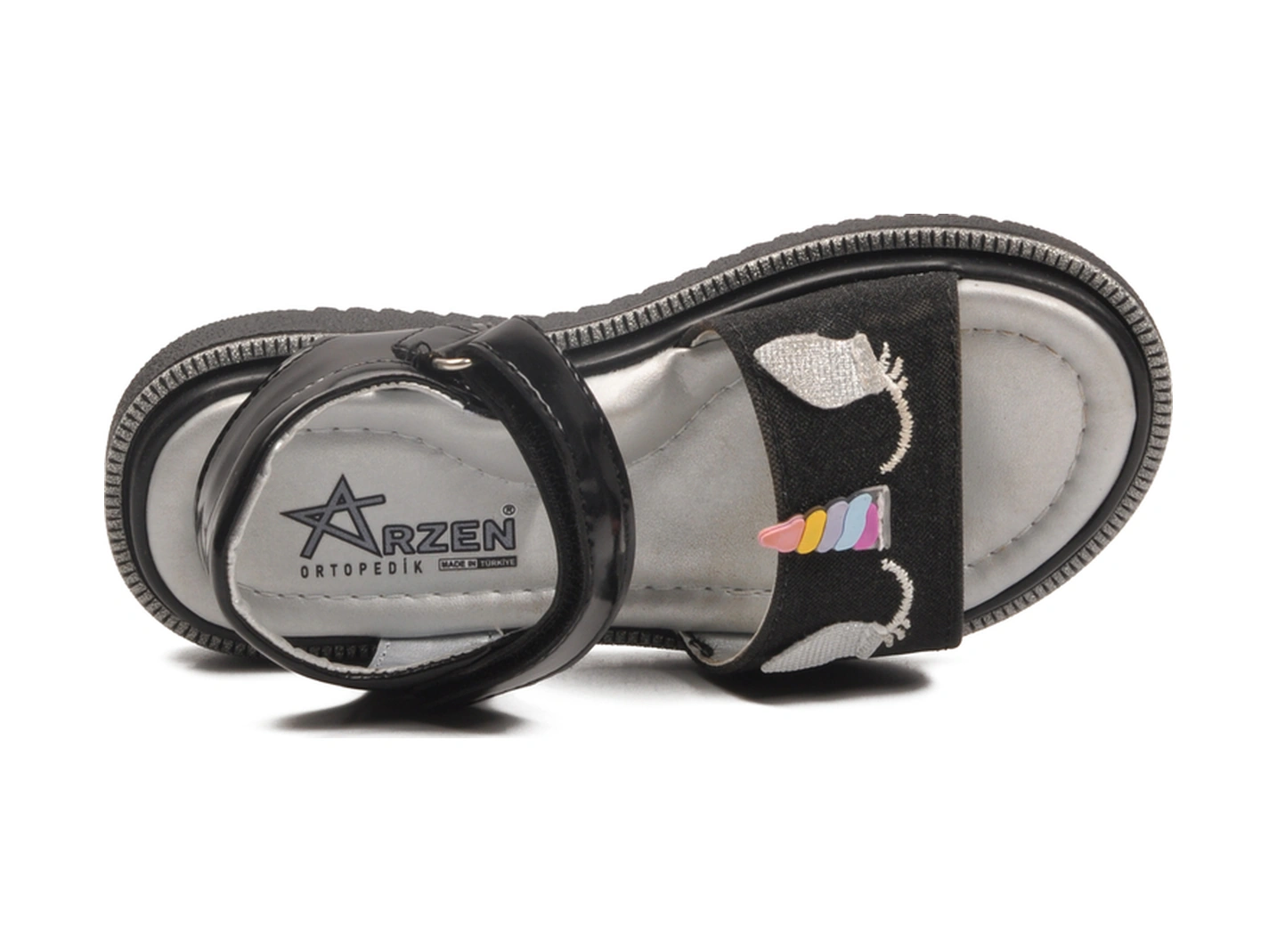 Aspor Siyah Simli Cırtlı Kız Çocuk Düz Sandalet Çok Renkli