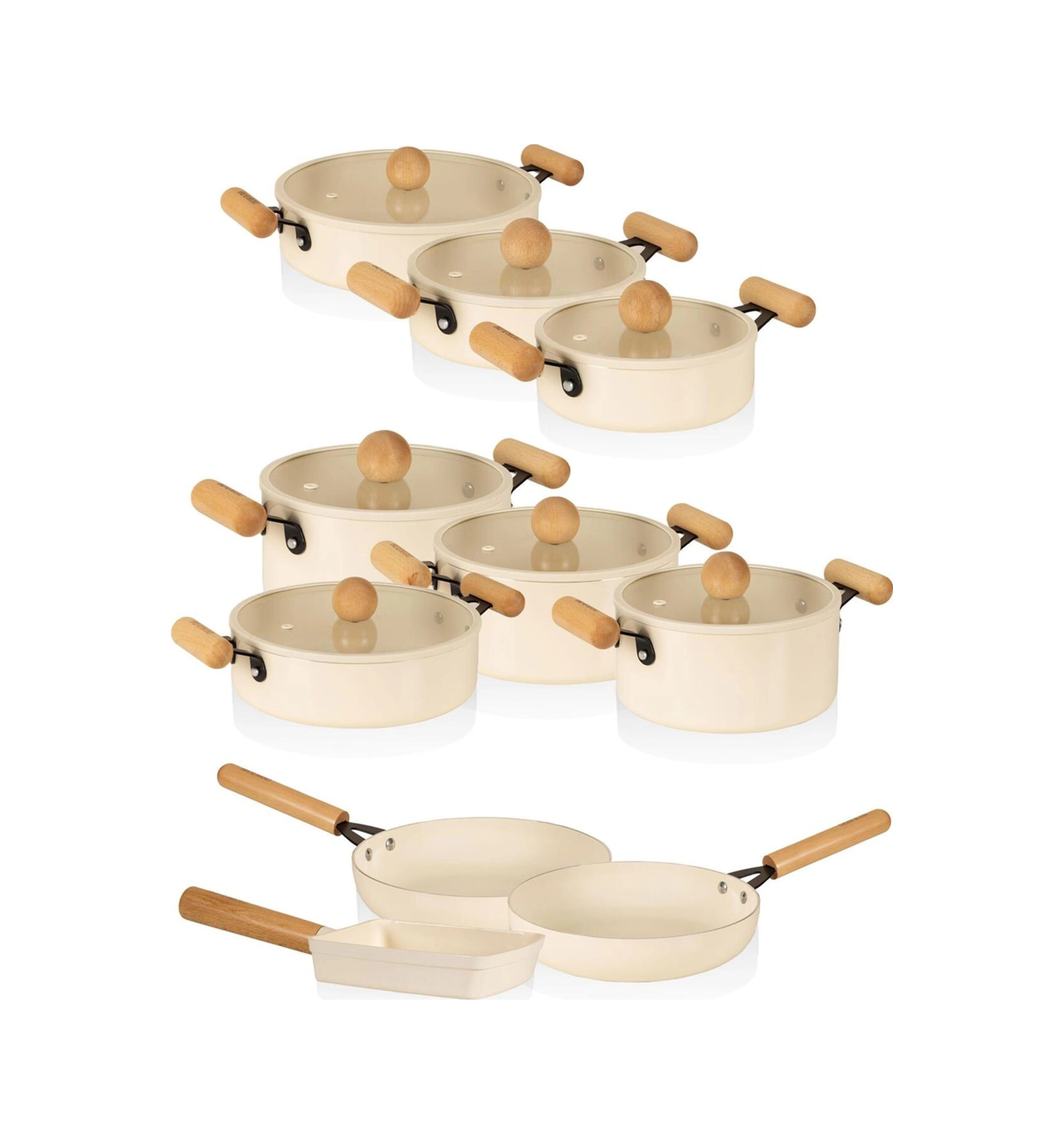 The Mia Cucina 17 Parça Full Tencere Tava Çeyiz Seti Takımı Krem