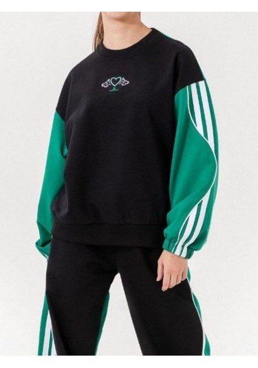 Kız Çocuk 2 İplik Şeritli Tasarım Eşofman Takım-14226 Siyah