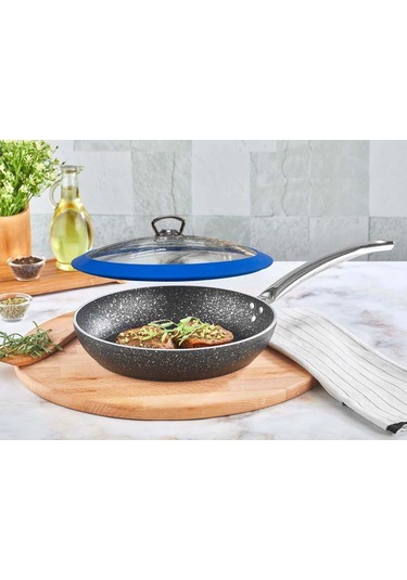 Granit Tava 26 Cm Mavi Silikon Kapaklı