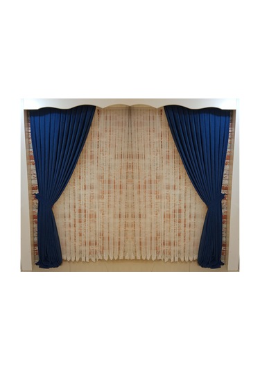 Koyu Mavi Renk Fon Kadife Perde Çift Kanat 1/3 Sık Pileli Dikim V-34 Parlament Mavi