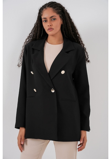 Kadın Kruvaze Yaka Blazer Ceket 0722 - Siyah