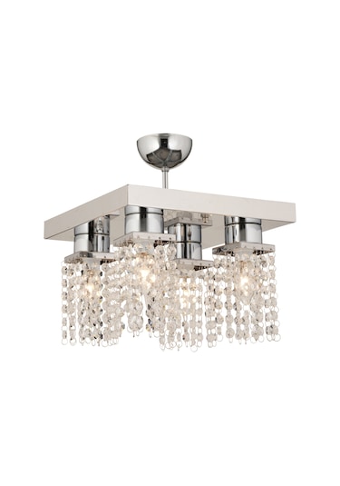 Peter 4Lü Krom  Kristalli, Taşlı Modern Tasarım Kristal Salon Avize