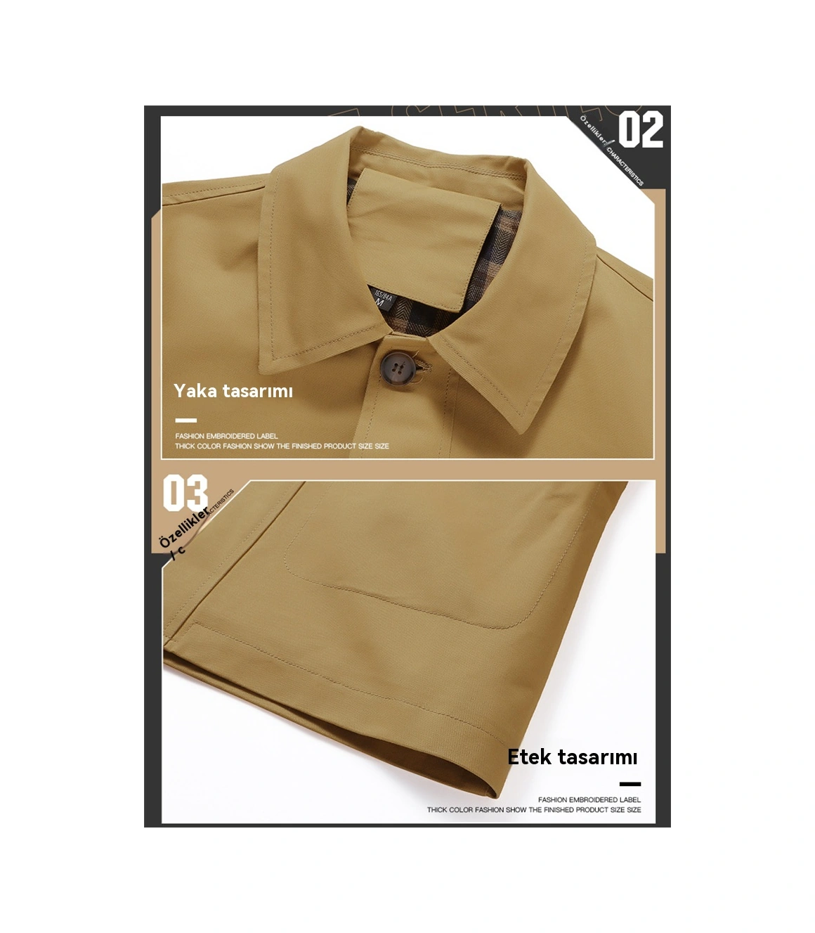 Erkek Saf Pamuklu Yaka Ceket Günlük Ceket Yeşil