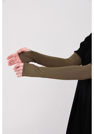 Parmak Geçmeli 45cm Likralı Penye Kolluk 1 Çift Haki