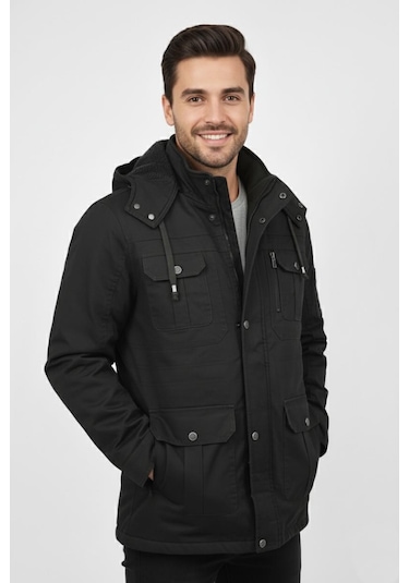 Erkek Spor Kanvas Kapüşonlu Parka 85121 Bgl-st04884 Haki