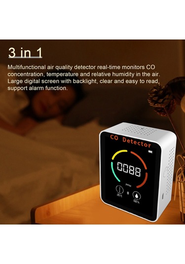 Lemestar Ev İçin Bluetooth Uygulamalı Co Monitörü - Sıcaklık Ve Nem Tespiti, Alarm Fonksiyonu, Lcd Ekran, Dahili Li-pol Batarya Siyah