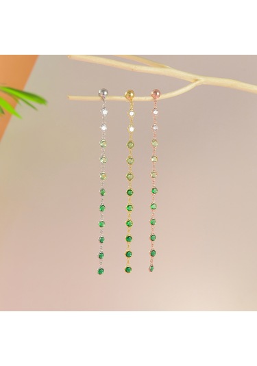 Queen Silver Jewelry 925 Ayar Gümüş Yeşil Renk Geçişli Küpe Altın