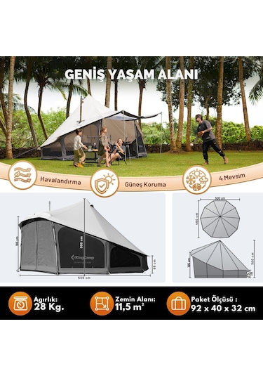 Kingcamp Khan Lıght 400 Premium 4-6 Kişilik Glamping Çadır Gri