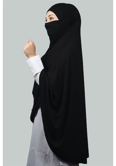 Altobeh Hazır Türban Peçeli Pratik Eşarp Tesettür Nikaplı Hijab - Namaz Örtüsü Sufle (5XL) - Siyah