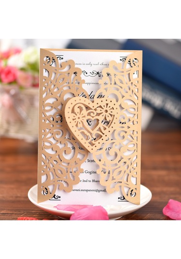 Xindoker 10 Adet Gümüş Altın Kalp Desenli Davetiye Kılıfı - Düğün, Doğum Günü, Toplantı İçin Tahta Kağıt Üretimli Davet Kartı D126