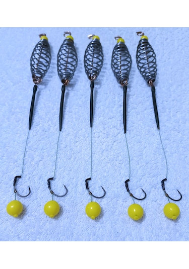 5 Adet Yaylı 14 Mm Yüzen Sarı Boncuk'lu Sazan Rig Takımı