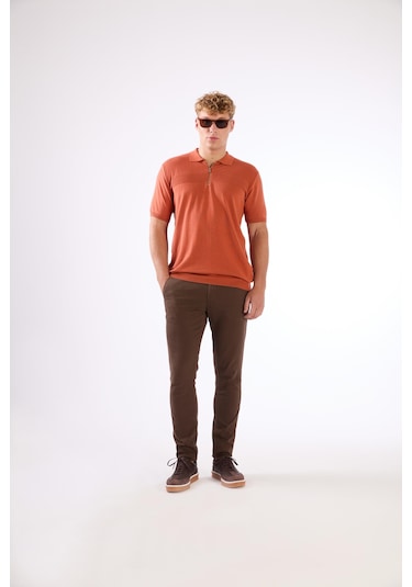 Dufy Kiremit Örgü Erkek Triko - Slim Fit KIREMIT