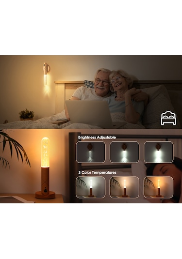 Reedark Ahşap Usb Şarjlı Hareket Sensörlü Led Lamba - 3 Renkli 3000-6000k - Dolap/entrance Gece Aydını - 2 Adet Açık Kahverengi Açık Kahverengi