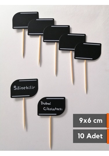 10 Adet Silinebilir Karatahta Dekoratif Siyah Etiket Saplama Çubuklu