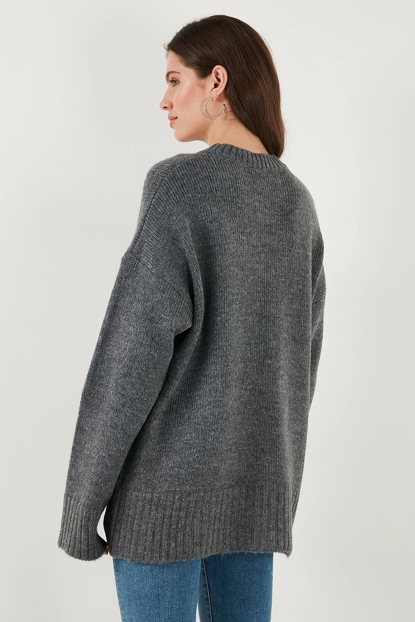 Lela Regular Fit Bisiklet Yaka Basic 2'Li Paket Triko Bayan Kazak 4616213S2 Antrasit-Bordo