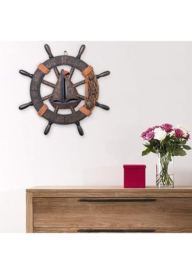 Homyl Tekne Dümen Duvar Heykel Otel Asılı Fileli-45xx4x45cm