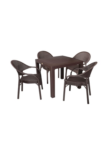 Luna Elit Rattan 90x90 Eylül Koltuk Masa Takımı Kahverengi